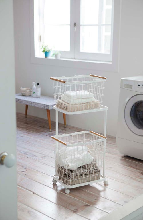 Yamazaki Tosca Rolling Laundry Cart & Baskets Set In White