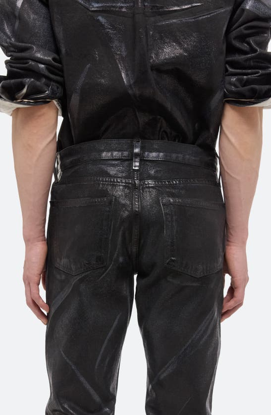 Shop Helmut Lang Foiled Print Denim Straight Leg Jeans In Black Distress Metal Crash