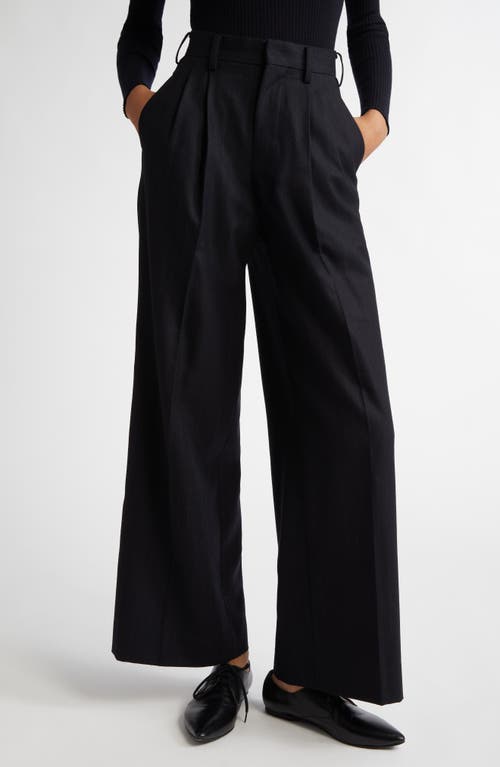 Junya Watanabe Pinstripe Wool Wide Leg Pants in Black/Gray 