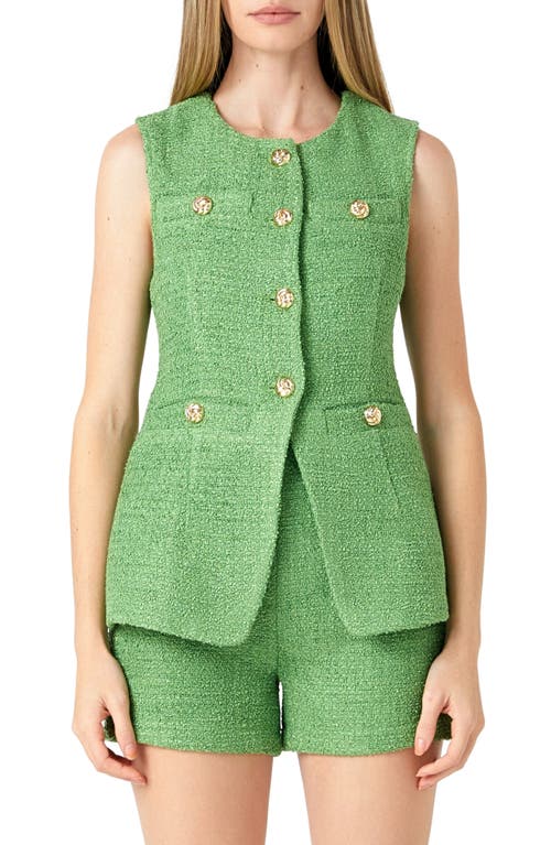 Endless Rose Tweed Button Trim Split Top In Green