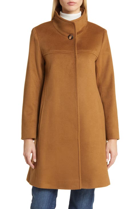 Women cashmere blended stand collar outlet coat