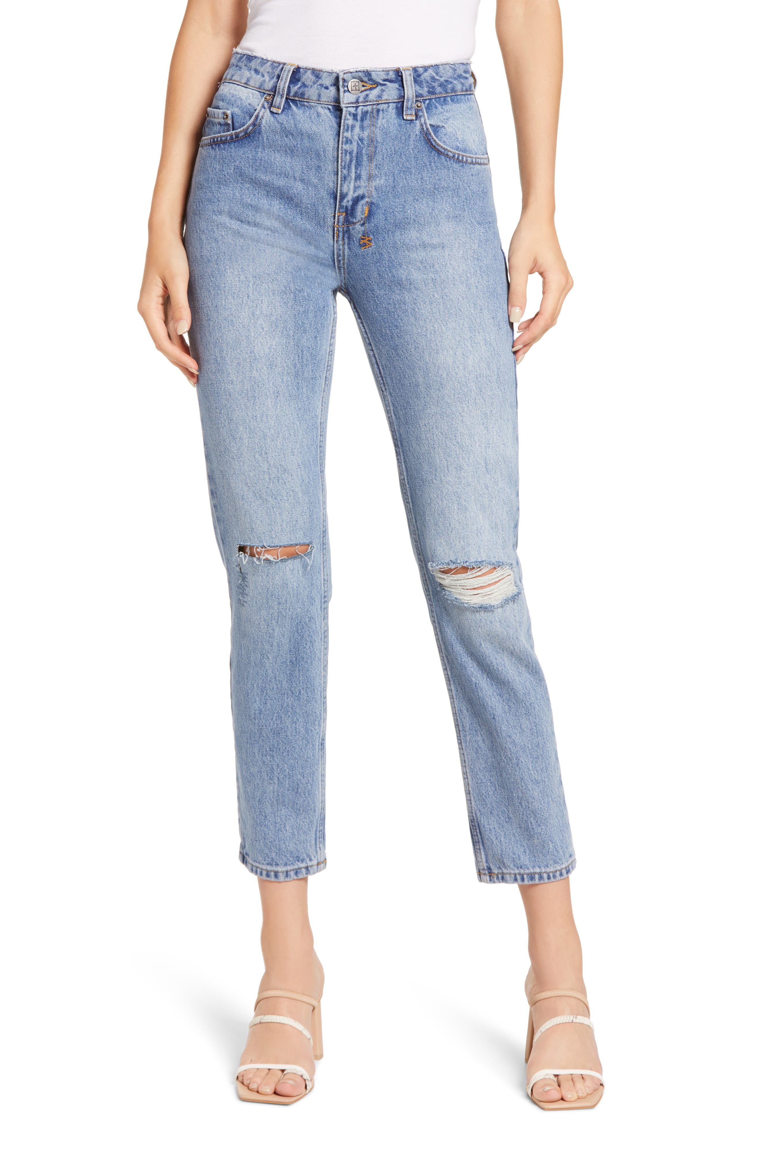 Ksubi Nine O Ripped High Waist Straight Leg Jeans in Denim at Nordstrom, Size 25