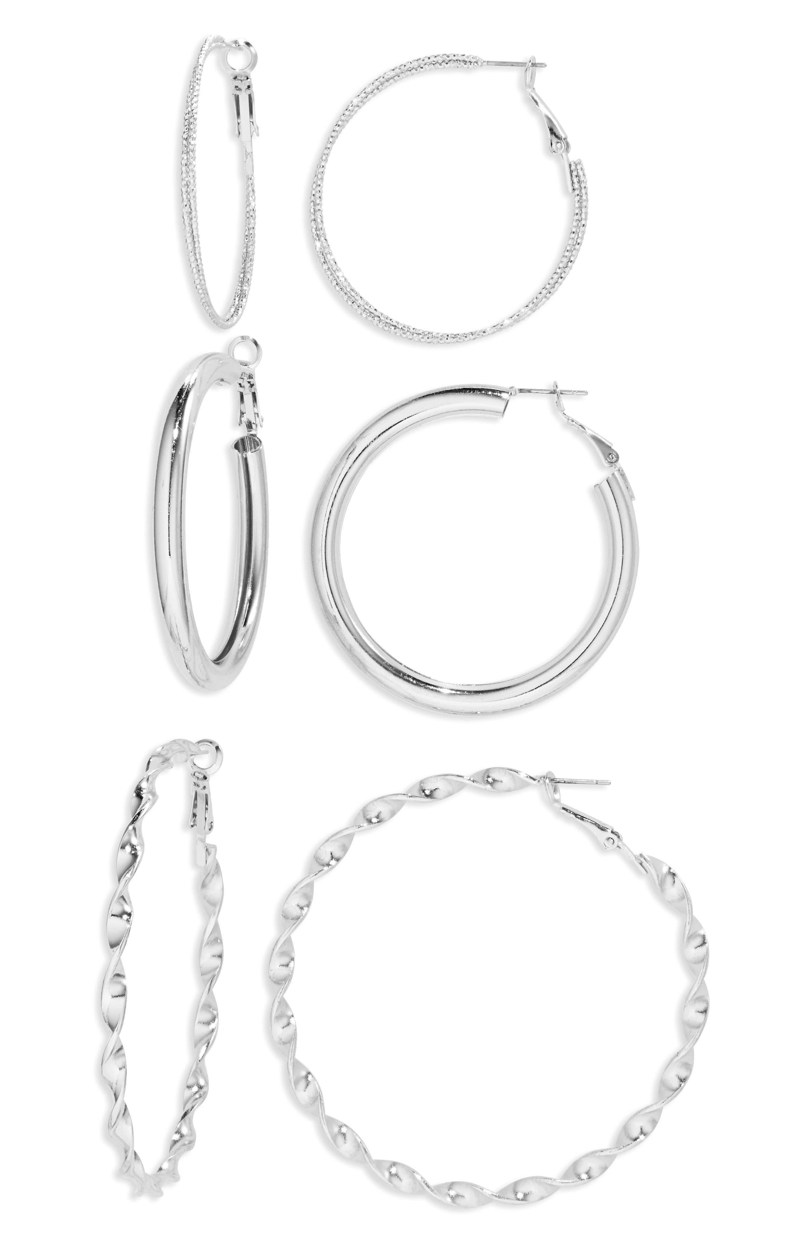 BP. Set of 3 Hoop Earrings in Silver