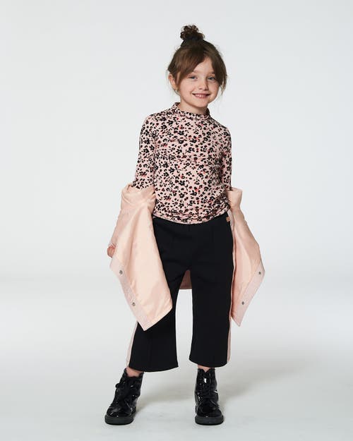 Shop Deux Par Deux Girl's Long Sleeve Mock Neck Top Pink Printed Leopard Flowers In Animal Flowers Print