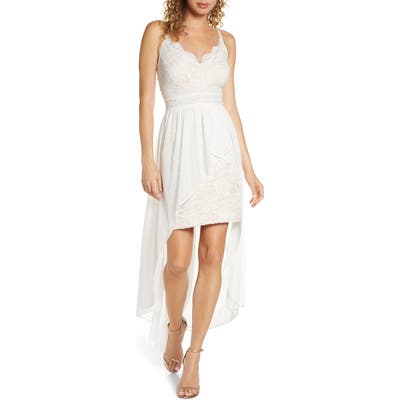 Morgan & Co. Scallop Lace Bodice High/low Gown, Ivory