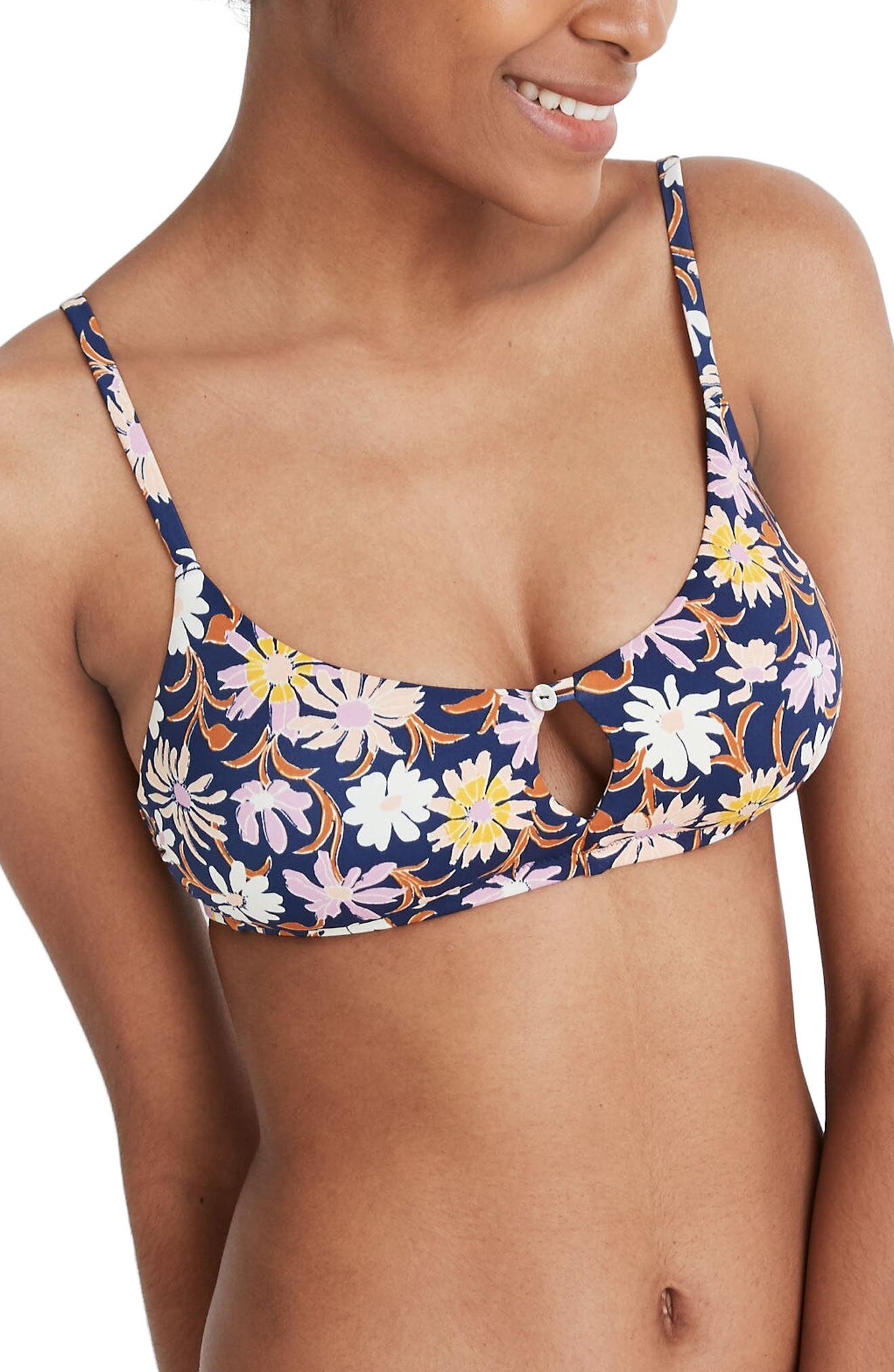 Madewell Second Wave Button Front Bikini Top, Blue