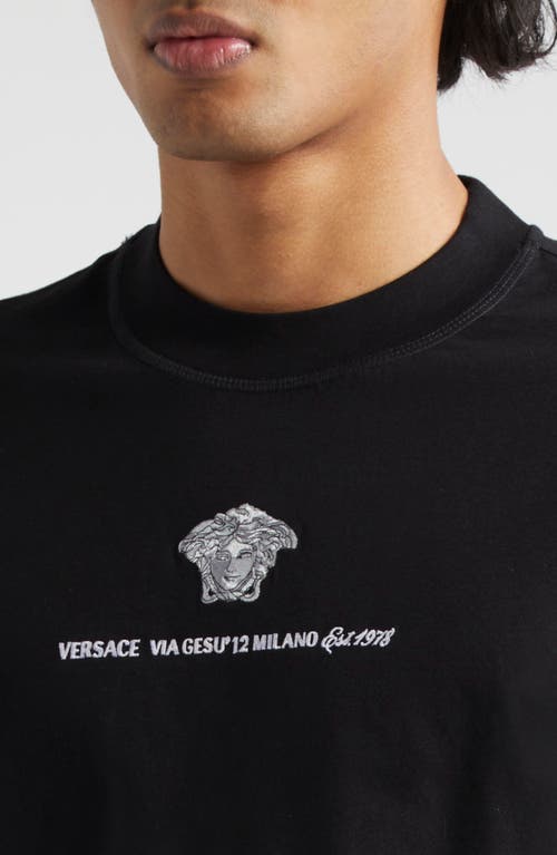 Versace Cotton T-shirt With Medusa Embroidery In Black