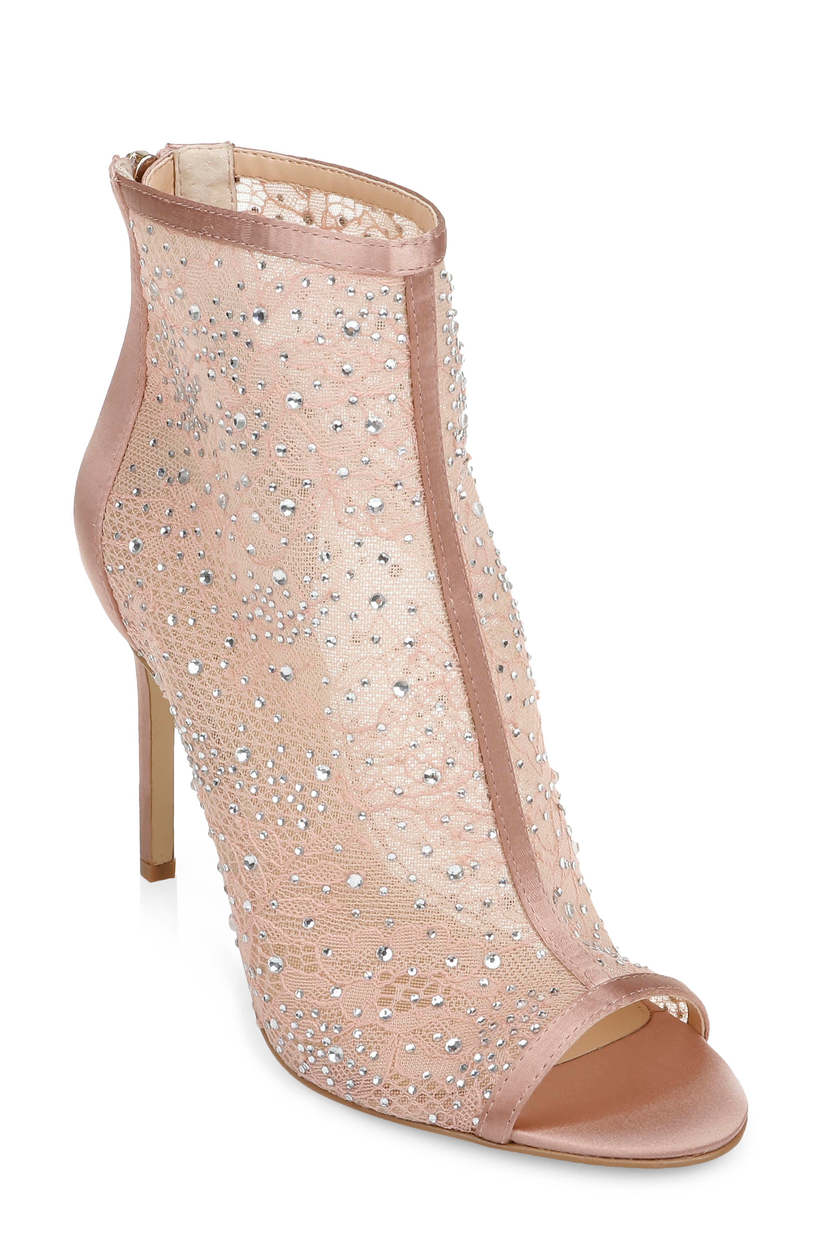 Badgley mischka meg satin 2025 booties with embellished heel