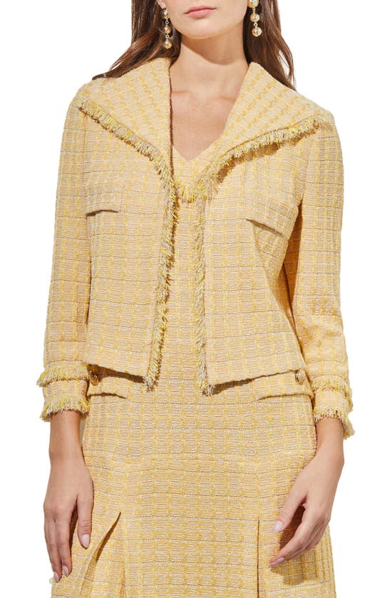 Shop Ming Wang Fringe Wing Collar Tweed Jacket In Pale Marigold/limestone/white