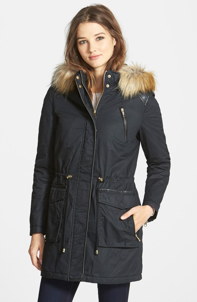 French Connection Faux Fur & Leather Trim Anorak Parka (Online Only ...