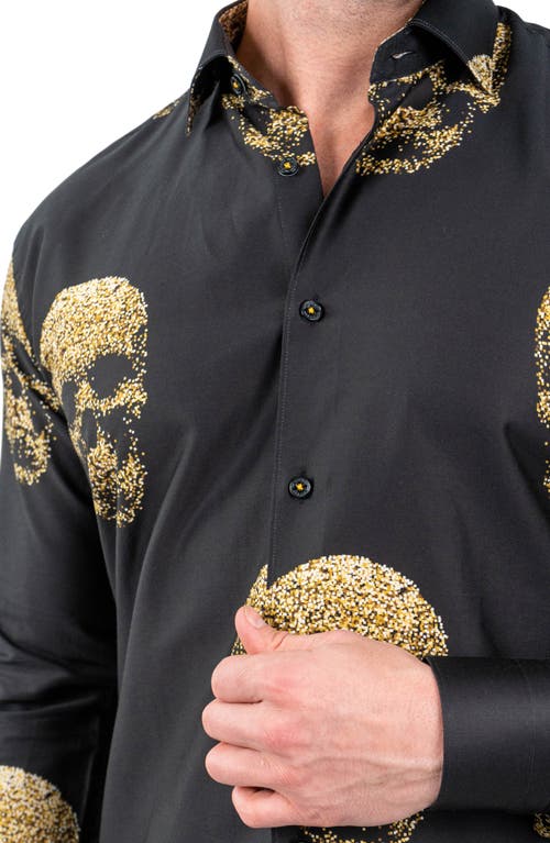 Maceoo Fibonacci Goldenskull Black Contemporary Fit Button-up Shirt In Black