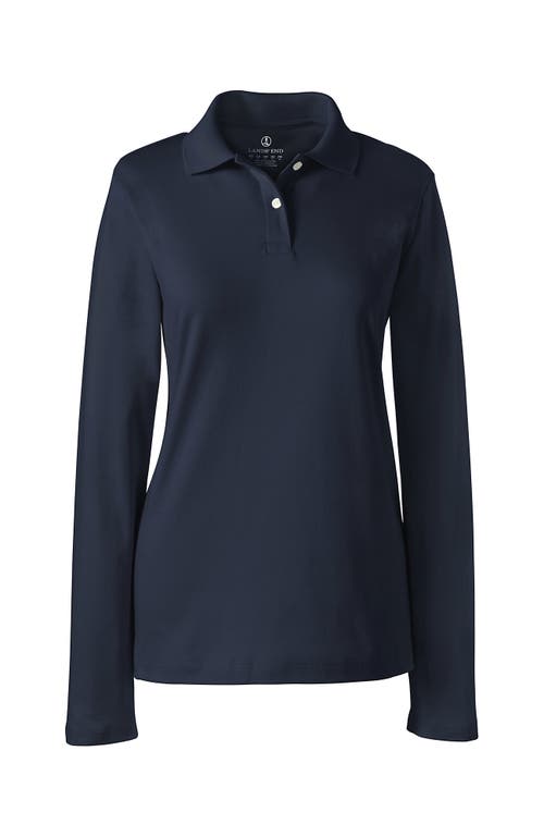 Lands' End School Uniform Long Sleeve Feminine Fit Interlock Polo Shirt In Classic Navy