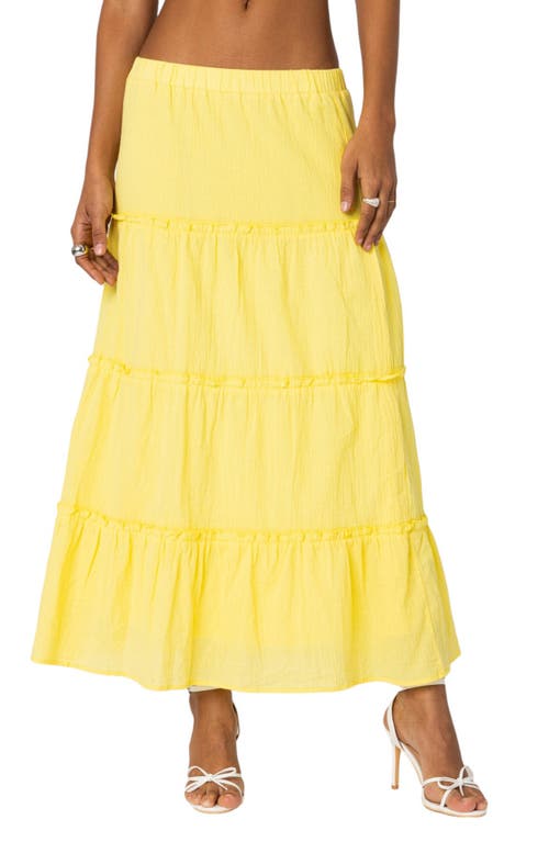 Shop Edikted Tiered Cotton Maxi Skirt In Yellow