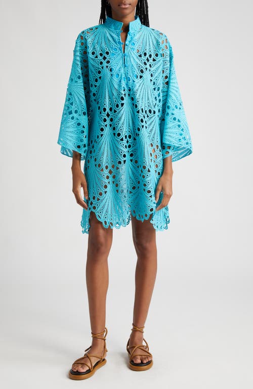 Shell Lace Cover-Up Caftan in Turquoise