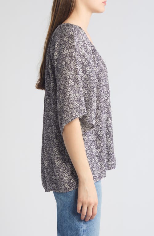 Faherty Amira Floral Print Top In Navy Ditsy