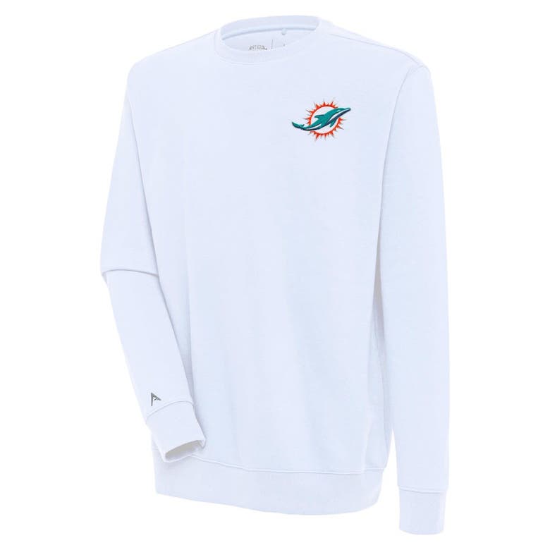 Shop Antigua White Miami Dolphins Victory Pullover Sweatshirt