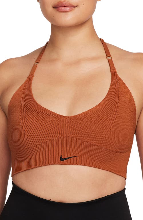 Shop Nike Dri-fit Sport Lifestyle Rib Sports Bra In Burnt Sunrise/white