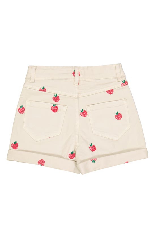 Shop The New Kids' Raspberry Embroidered Cotton Denim Shorts In Oatmeal