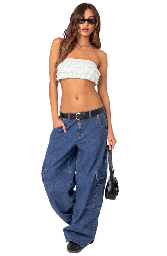 Edikted Super Oversized Belted Boyfriend Jeans In Blue-washed