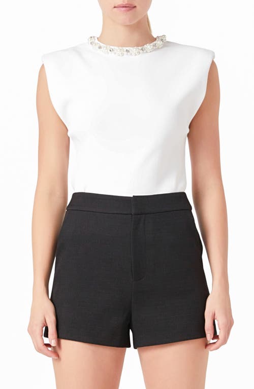 Endless Rose Embellished Elevated Cap Sleeve Knit Top White at Nordstrom,