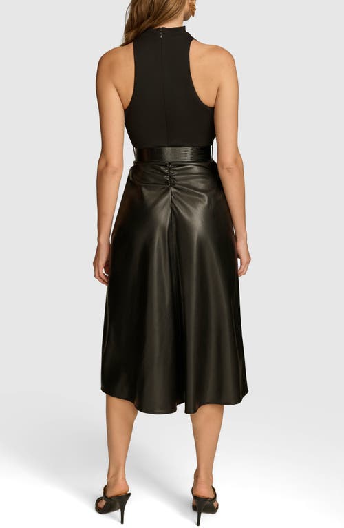 Shop Donna Karan New York Belted Mixed Media Midi Dress In Black/black