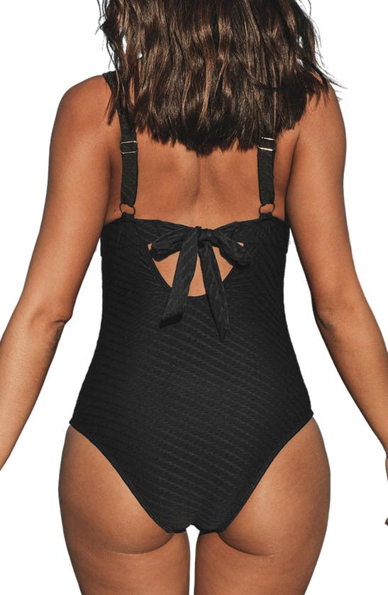 Shop Cupshe O-ring Front Textured One-piece Swimsuit In Black