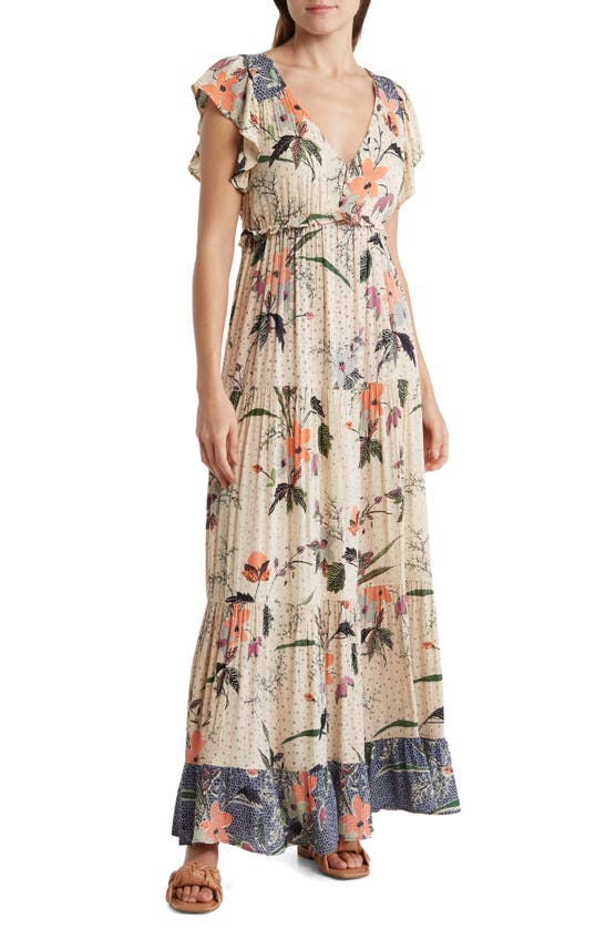 Angie Flutter Sleeve Maxi Dress In Cream