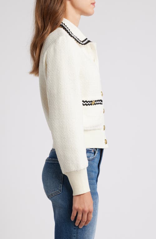 Shop Zoe And Claire Collar Tweed Cardigan In Cream