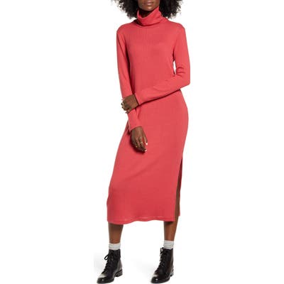All In Favor Long Sleeve Midi Sweater Dress, Red