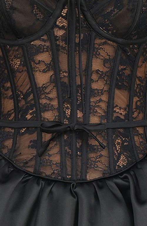 House Of Cb Lace Corset Flare Minidress In Black