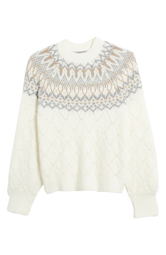 Wit & Wisdom Fair Isle Pointelle Sweater In Winter White/ Camel Multi