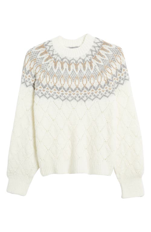 Wit & Wisdom Fair Isle Pointelle Sweater In Winter White/camel Multi