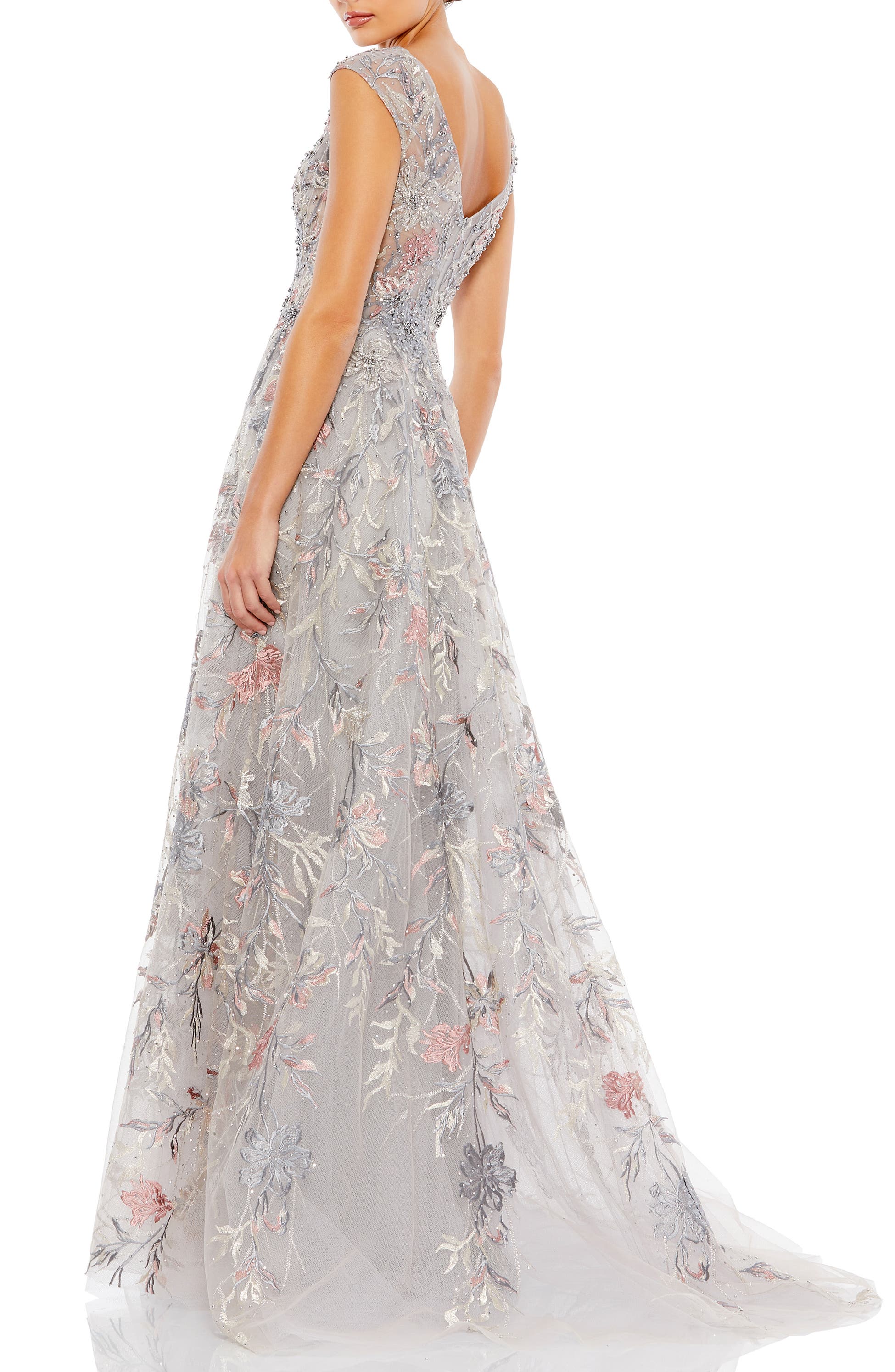 Floral Embroidered V-Neck Tulle Ballgown, a mother of the bride dress