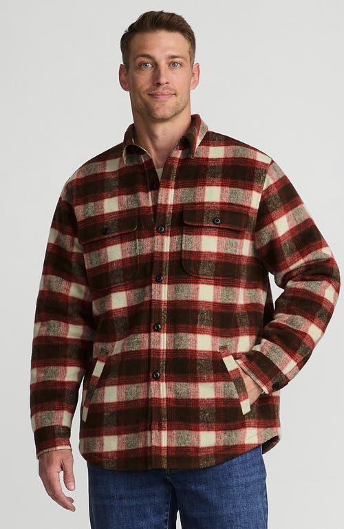 Shop Lands' End Super Brushed Shirt Jacket In Rich Coffee/dark Orange Plaid