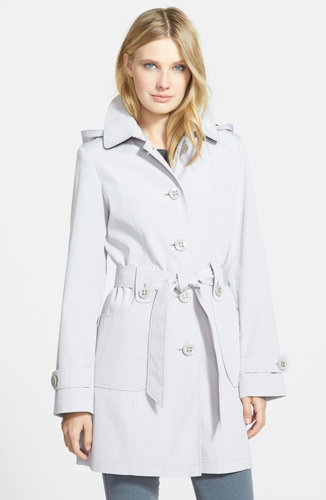 Gallery Polka Dot Trim Single Breasted Trench Coat (Regular & Petite
