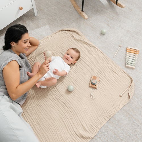 Comfy Cubs Muslin Baby Blanket In Sand