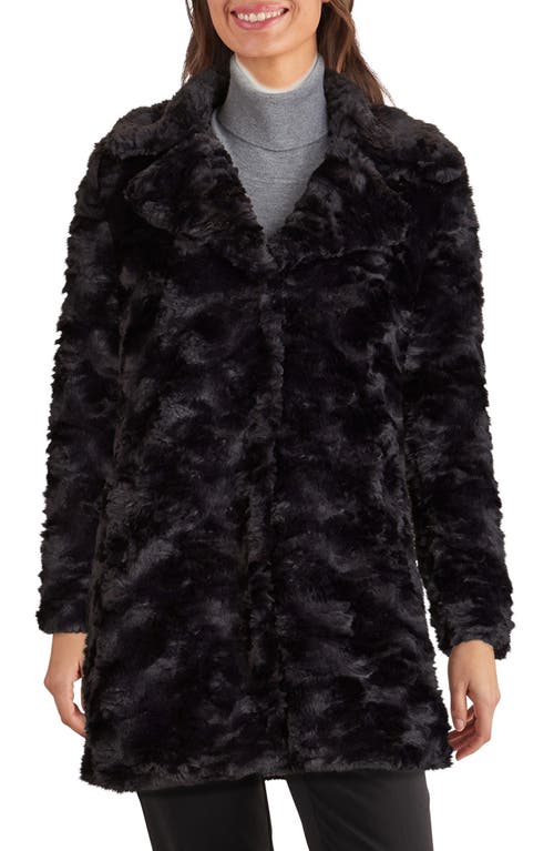 Notch Collar Faux Fur Coat in Black