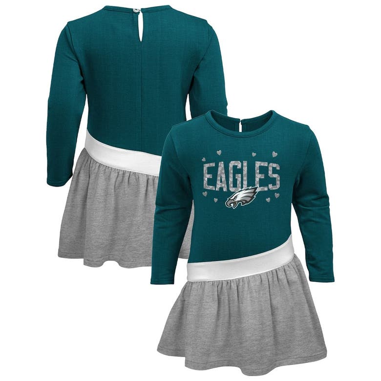 Outerstuff Kids' Girls Preschool Midnight Green/silver Philadelphia Eagles Heart To Heart Jersey Tri-blend Dress In Multi