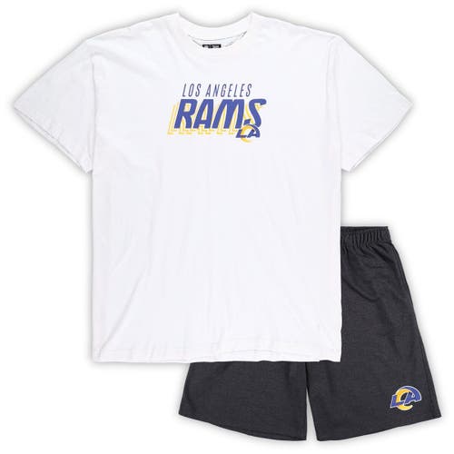 Men's Concepts Sport White/Charcoal Los Angeles Rams Big & Tall T-Shirt and Shorts Set