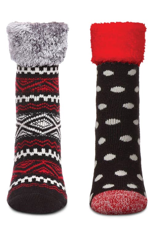Memoi Assorted 2-pack Faux Fur Trim Nonslip Crew Socks In Black/black