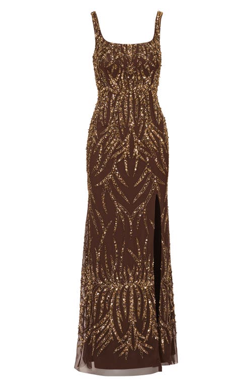 Shop Adrianna Papell Embellished Sleeveless Gown In Chocolate