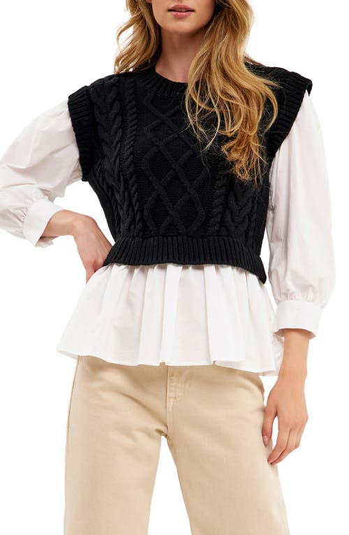 Shop English Factory Mixed Media Cable Sweater In Black/white