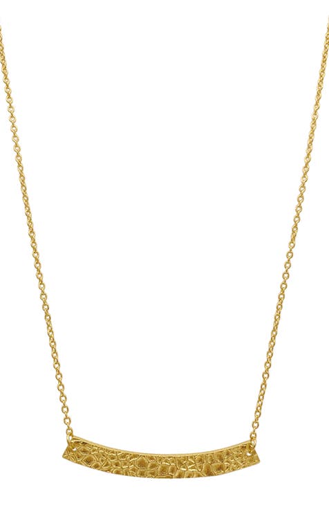 14K Gold Plated Hammered Bar Pendant Necklace