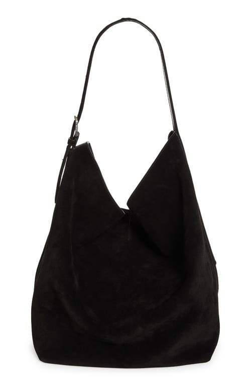 Shop Totême Toteme Belt Strap Suede Hobo Bag In Espresso