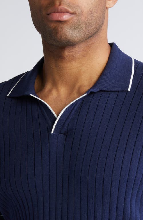 Shop Bugatchi Tipped Johnny Collar Short Sleeve Sweater In Navy