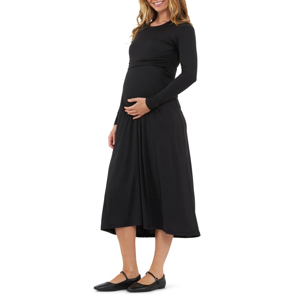RIPE MATERNITY RIPE MATERNITY LONG SLEEVE MIDI MATERNITY/NURSING DRESS