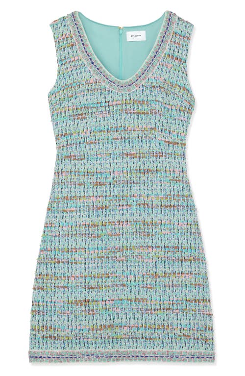 St John St. John Collection Gauzy Multiyarn Metallic Tweed Minidress In Seafoam/ Ecru Multi