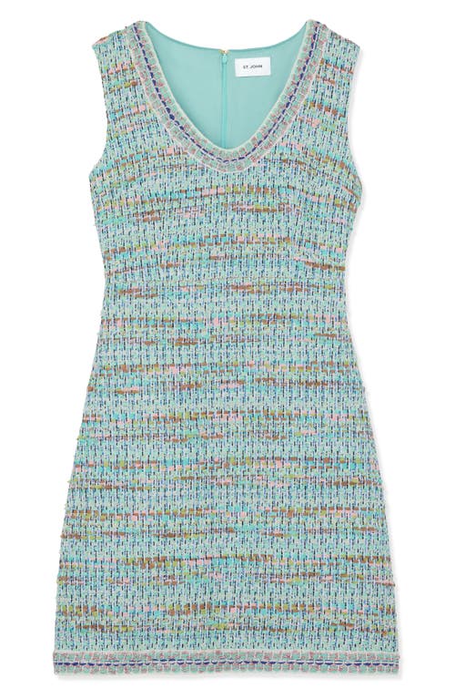 Shop St John St. John Collection Gauzy Multiyarn Metallic Tweed Minidress In Seafoam/ecru Multi