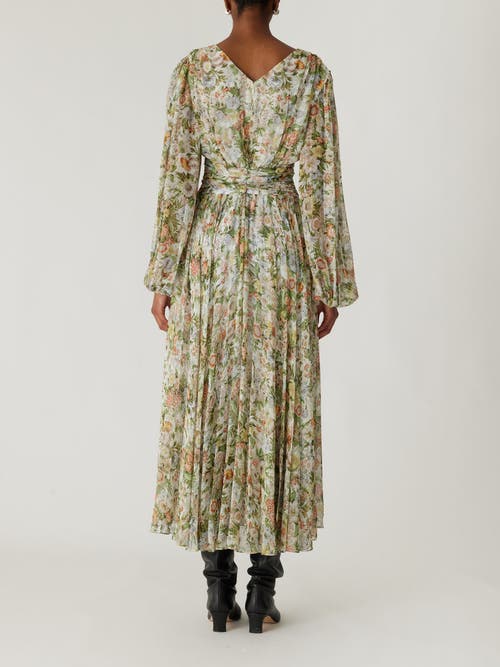 Rebecca Taylor Floral All Over On Viscose Chiffon Blouson Sleeve Midi Dress In Floral Multi