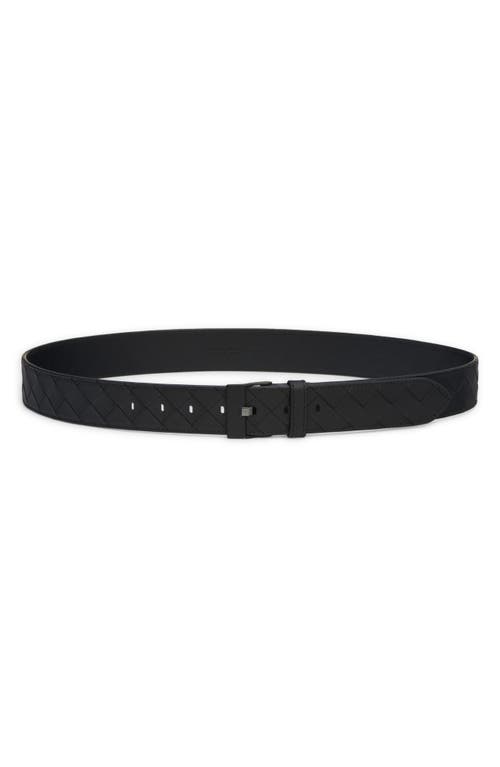 Shop Bottega Veneta Intrecciato Calfskin Leather Belt In 8984 Black-nero Opaco